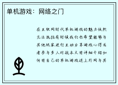 单机游戏：网络之门
